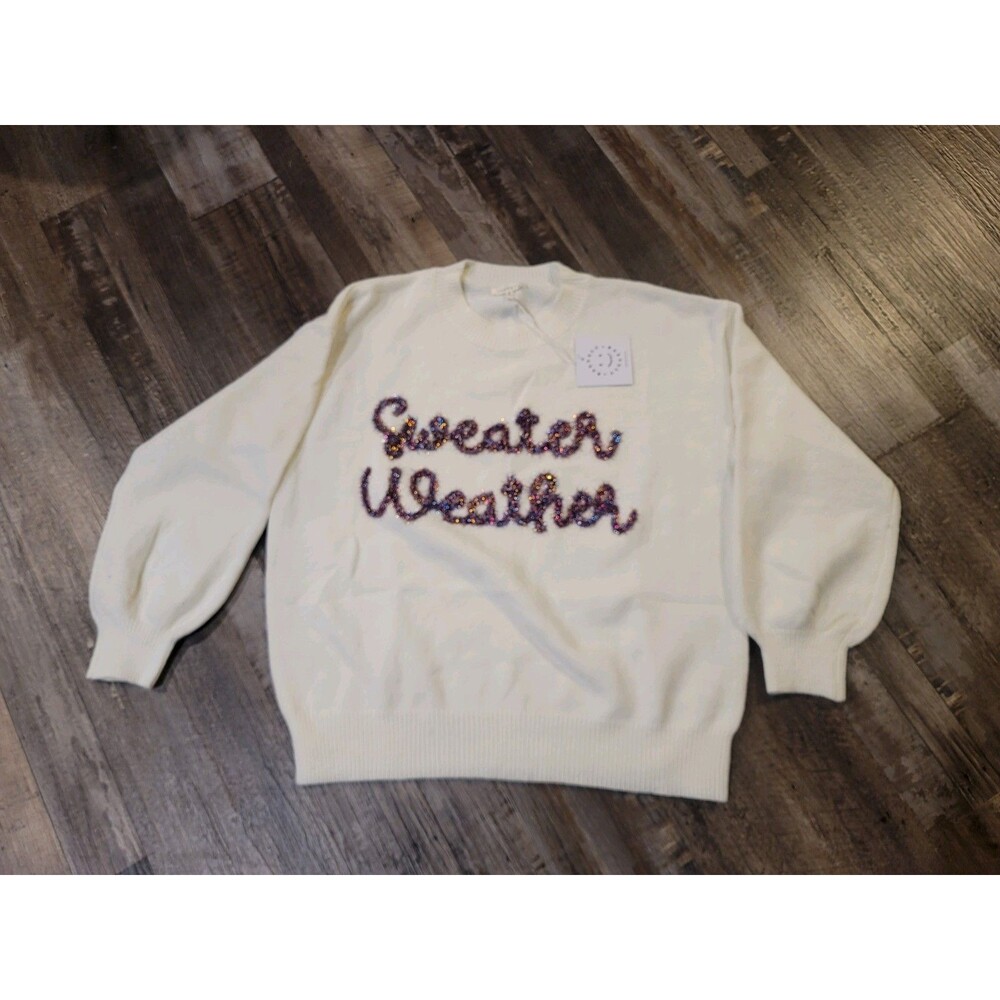 NWT Baevely Sweater Weather Sweater  Womens Size Medium Ivory Oversized Tinsel